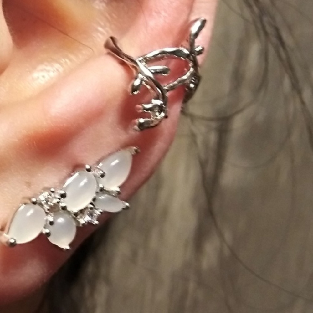 Moonstone Sterling Silver Ear Crawler Climber